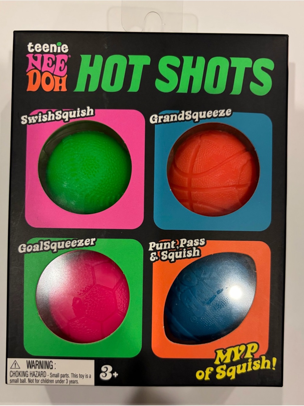 teenie NEE DOH Hot Shots 4-Pack Squeeze Balls - Green, Orange, Pink, Blue